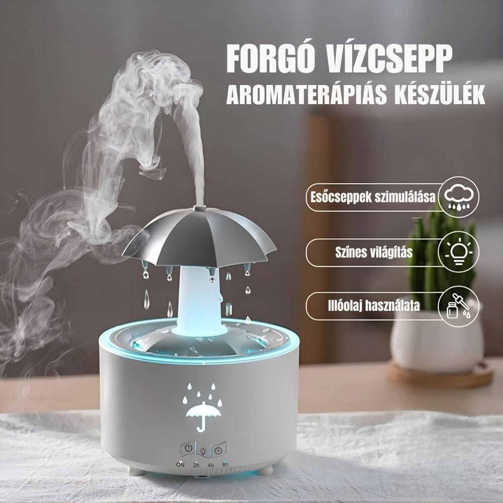 Forgó Esernyő Aromadiffúzor Esőcsepp Hatással – 7 Színű LED Hangulatvilágítással, Időzítővel és Automatikus Kikapcsolással - BShopyX0024I4ZMN_2