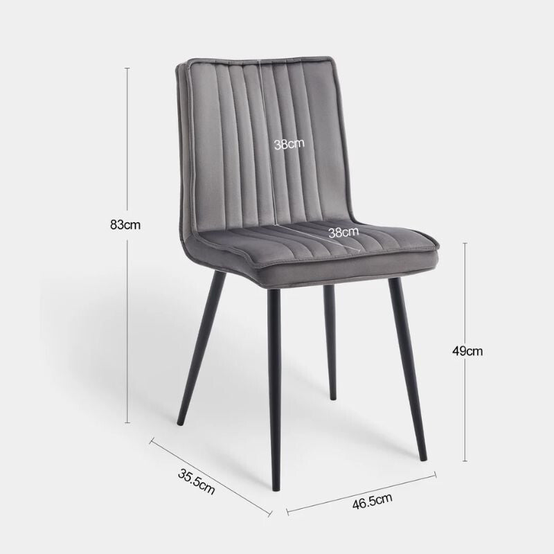 Kárpitozott Étkezőszék Szett 2db – Szürke Bársony, Modern Fém Lábas Székek - BShopy
