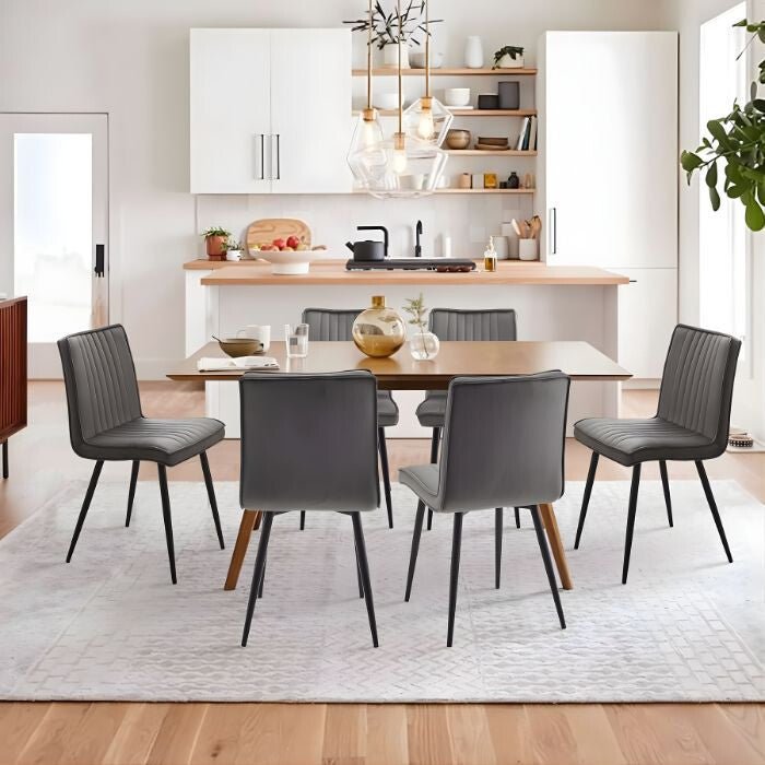 Kárpitozott Étkezőszék Szett 2db – Szürke Bársony, Modern Fém Lábas Székek - BShopy
