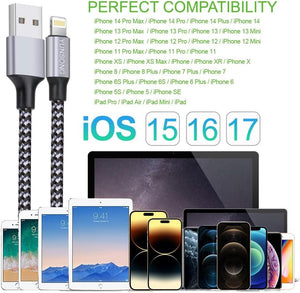 MFi - Tanúsítvánnyal Rendelkező iPhone 1m - es Nylon Fonott Györstöltő USB Kábel 3db - BShopy