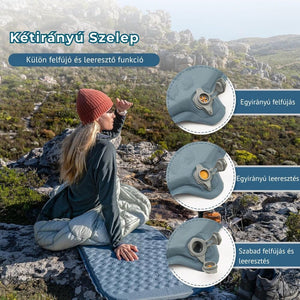Naturehike Könnyen Felfújható Kempingmatrac – 3,5 cm Vastag, Ultrakönnyű (490 g), Múmia Forma, Szürkéskék - BShopy