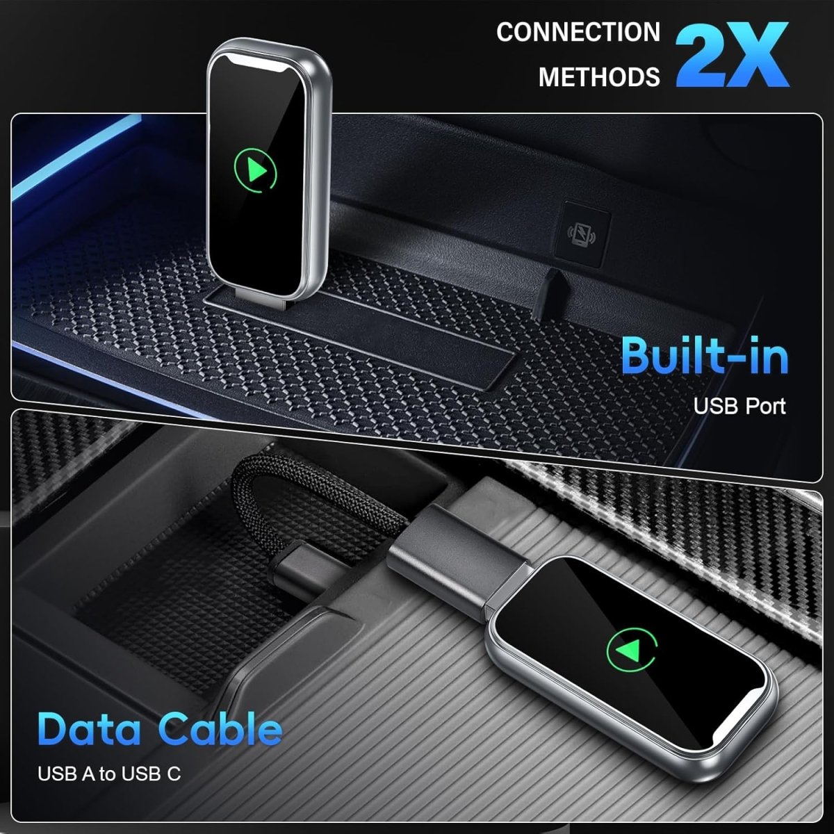 2 az 1 - ben Wireless CarPlay és Android Auto Adapter – Vezeték nélküli autós kapcsolat egyszerűen - BShopy