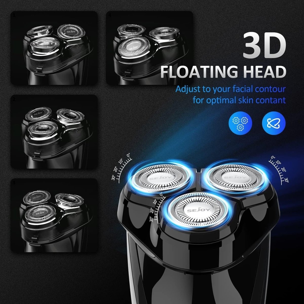 3D Körkéses Elektromos Borotva és Szakállvágó Blackstone 3 - USB - C Tölthető, Vízálló - BShopy