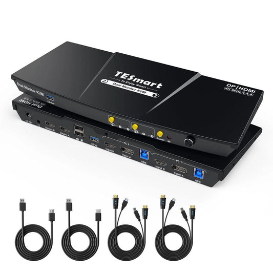 TESmart Dual Monitor KVM Switch – 2x2 (2 PC / 2 Monitor) HDMI + DisplayPort, 4K@60Hz, EDID, USB 3.0