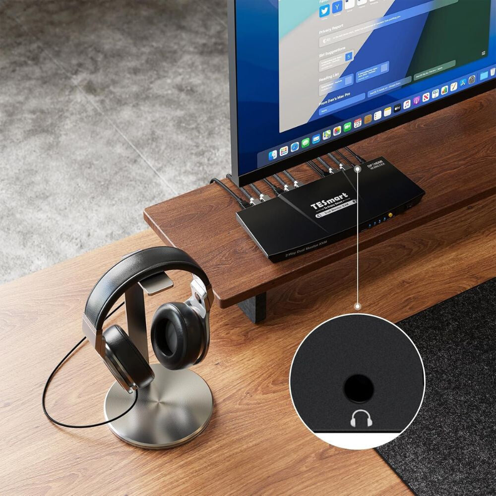 TESmart Dual Monitor KVM Switch – 4×2 (2 PC / 2 Monitor), HDMI + DisplayPort, 4K@60Hz, EDID, USB 2.0 (Fekete)