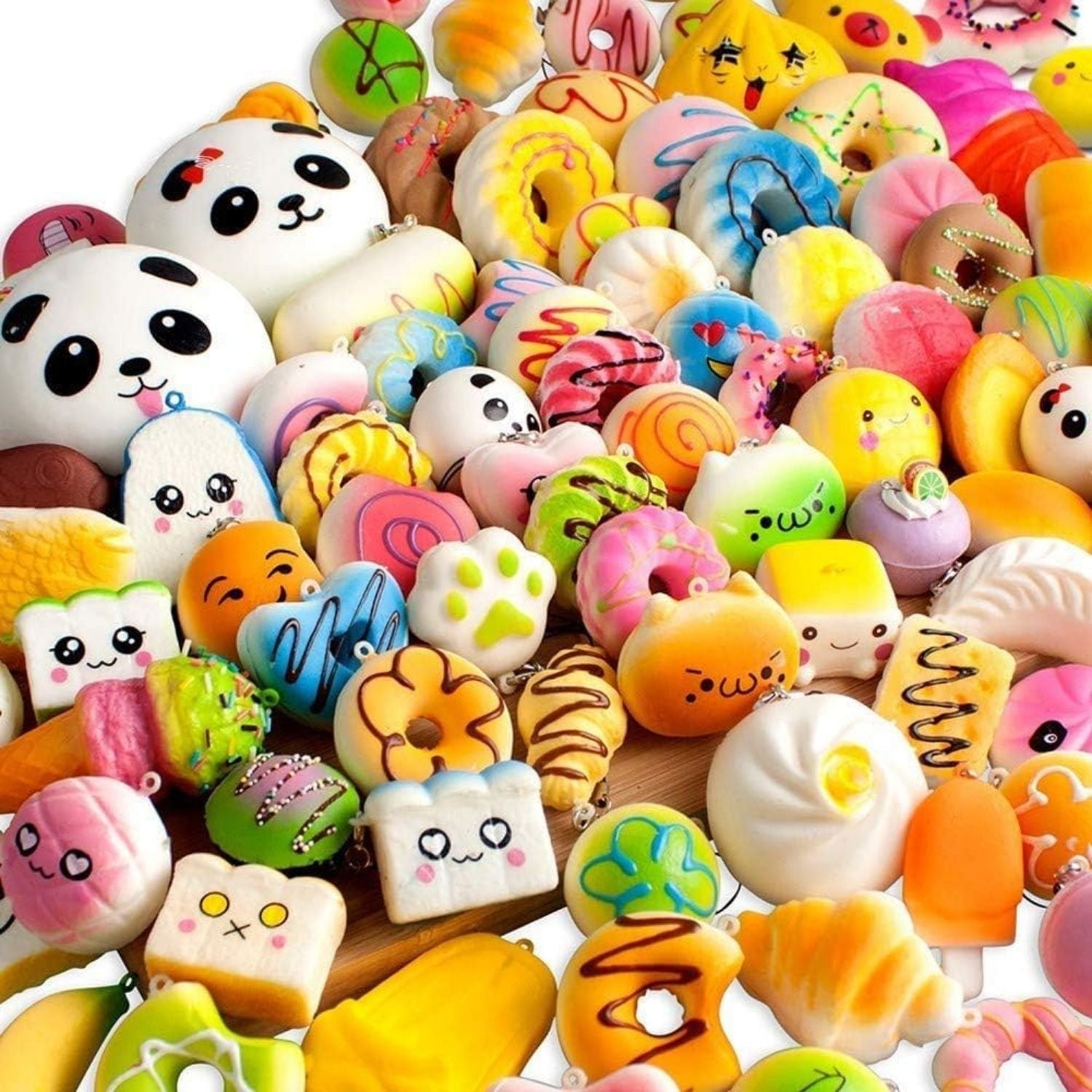 Squishy 30 db-os Stresszoldó Plüssfigura Csomag - Kulcstartóra, Táskára Rögzíthető