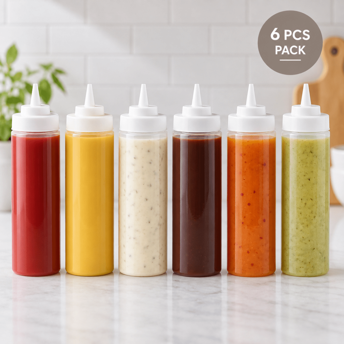 Adagoló Kulacs Szett – 6 db 230 ml Műanyag Szószadagoló Palack Konyhai Használatra-BShopy