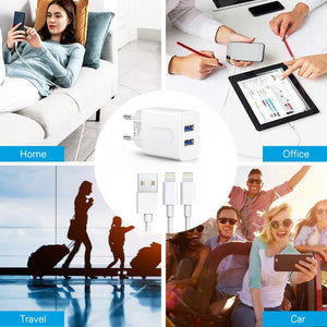 Amoner 2 - Port USB - A Fali Töltőadapter, 2 db Lightning Kábellel Apple Készülékekhez - BShopy