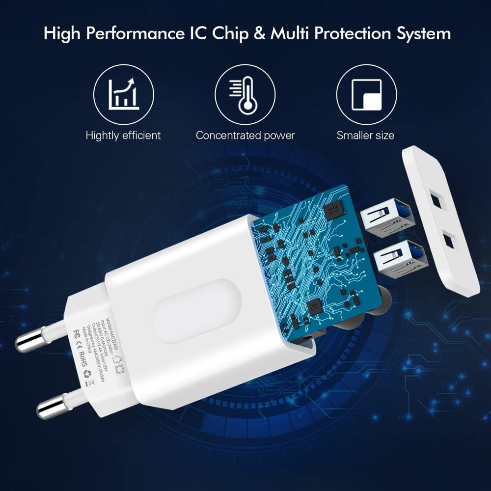 Amoner 2 - Port USB - A Fali Töltőadapter, 2 db Lightning Kábellel Apple Készülékekhez - BShopy
