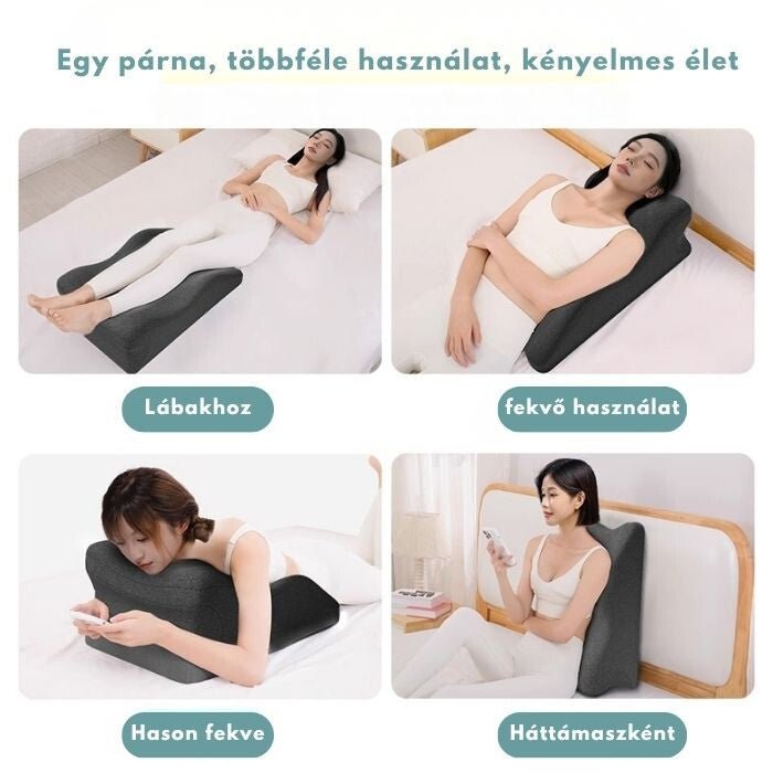 Blux Memóriahabos Multifunkciós Támasztó Párna – Háttámasz, Relax és Hason Fekvő Használatra (65×46×26 cm, Sötétszürke)-BShopy