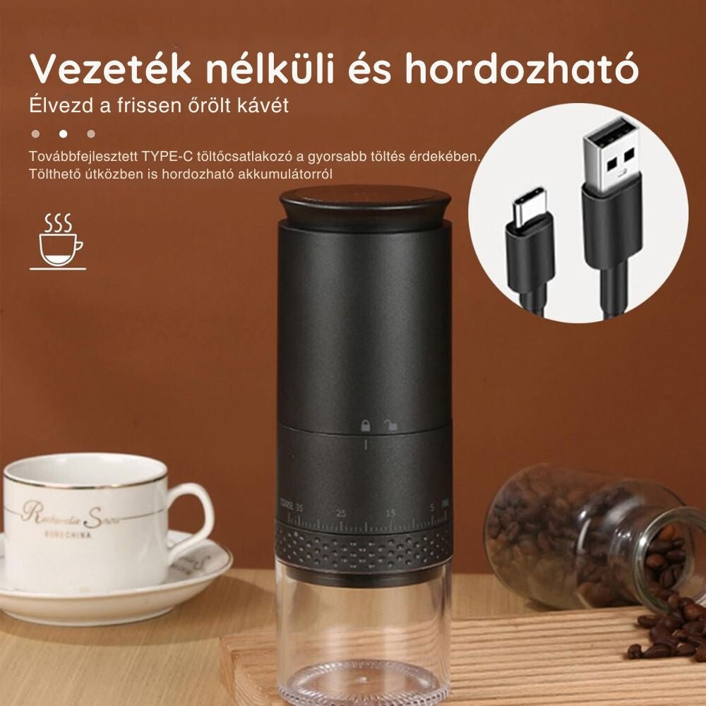 Elektromos Kávédaráló Akkumulátoros – 38 Állítható Őrlési Fokozat, LED Kijelző - BShopy