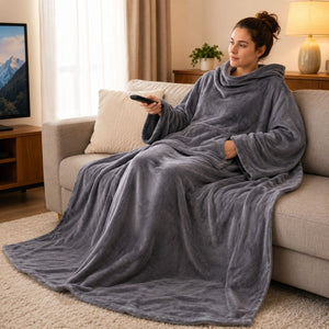 Extra Puha, Belebújós Hordható Pléd – Hátul Nyitott TV-Takaró Zsebbel, Kényelmes Otthoni Viselet-BShopy