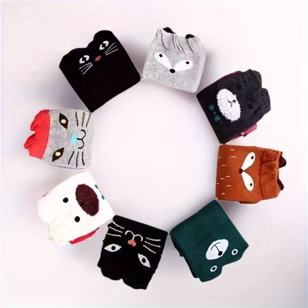 Gyerek Térdzokni Szett – 8db, Maci, Cica és Róka Mintával - BShopy