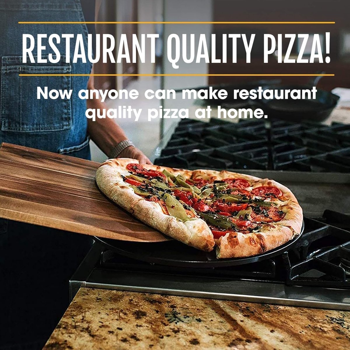 Heritage 38 cm Kerámia Pizza Sütőkő Szett - Tapadásmentes Pizza Stone Vágóval - Ropogós Pizza Sütőbe és Grillhez - BShopy