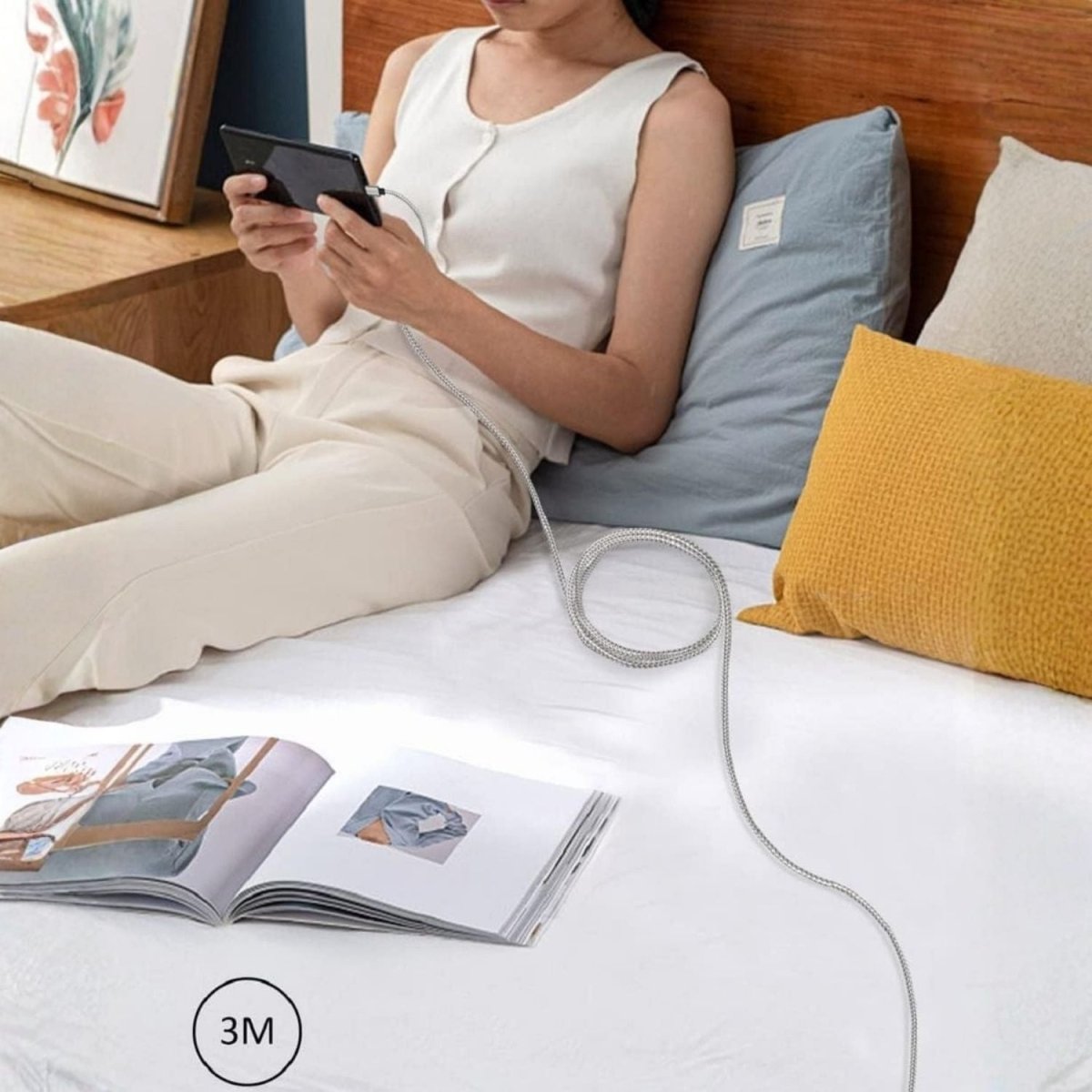 iPhone Töltőkábel 4 db - 1 m, Fonott Nylon, Fehér - Szürke, Lightning Kábel Szett - BShopy