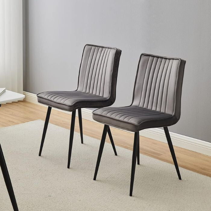 Kárpitozott Étkezőszék Szett 2db – Szürke Bársony, Modern Fém Lábas Székek - BShopy