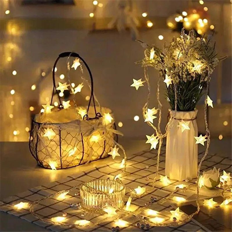 LED Csillagfény Dekoráció - 50 LED, 6 m, Csillag Alakú Füzér Partikhoz és Ünnepi Hangulathoz - BShopy