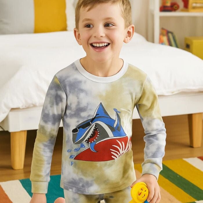 LOLPIP Hosszú Pamut Fiú Pizsama Szett 5 Éveseknek 2db (Cápás És Dinós) - BShopy