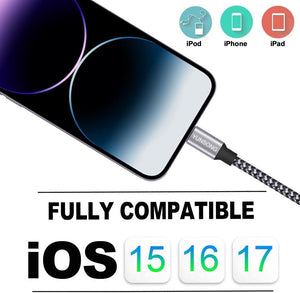 MFi - Tanúsítvánnyal Rendelkező iPhone 1m - es Nylon Fonott Györstöltő USB Kábel 3db - BShopy