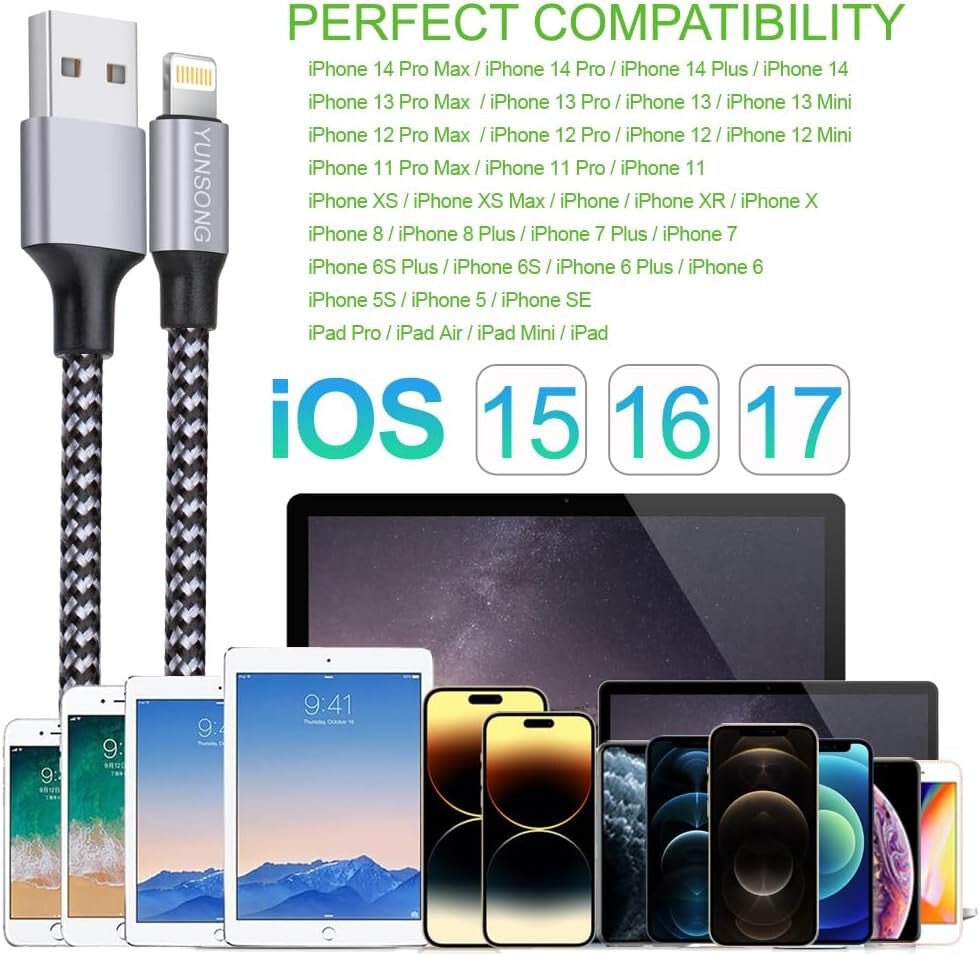 MFi - Tanúsítvánnyal Rendelkező iPhone 1m - es Nylon Fonott Györstöltő USB Kábel 3db - BShopy