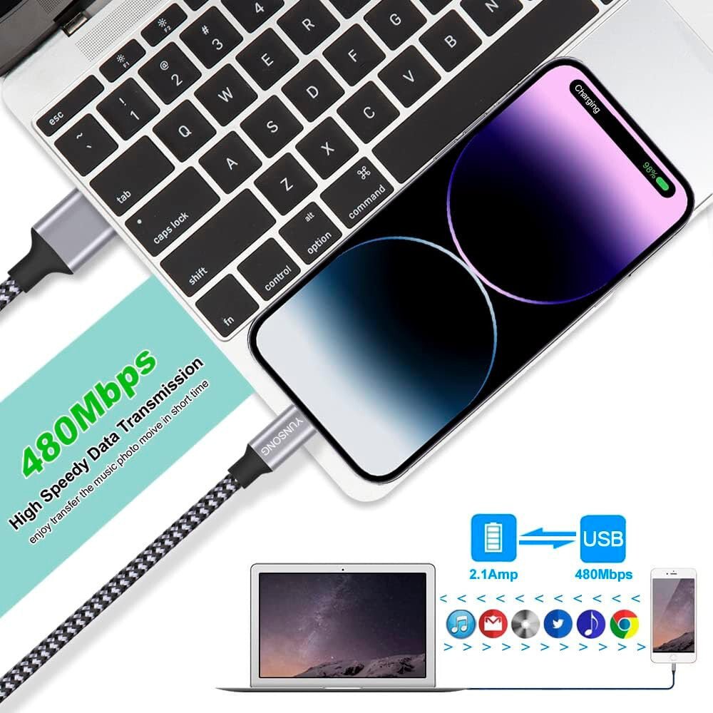 MFi - Tanúsítvánnyal Rendelkező iPhone 1m - es Nylon Fonott Györstöltő USB Kábel 3db - BShopy