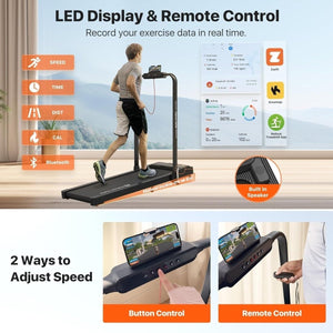 Mobvoi Home T4225 2 az 1-ben Összecsukható Sétáló- és Futópad (12 km/h) – Bluetooth Hangszóróval, AI Edzéstámogatással és Manuális Dőlésszöggel-BShopy