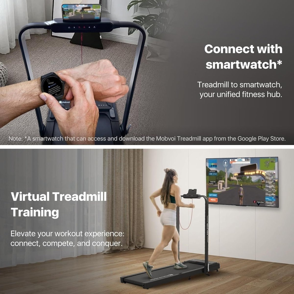 Mobvoi Home T4225 2 az 1-ben Összecsukható Sétáló- és Futópad (12 km/h) – Bluetooth Hangszóróval, AI Edzéstámogatással és Manuális Dőlésszöggel-BShopy