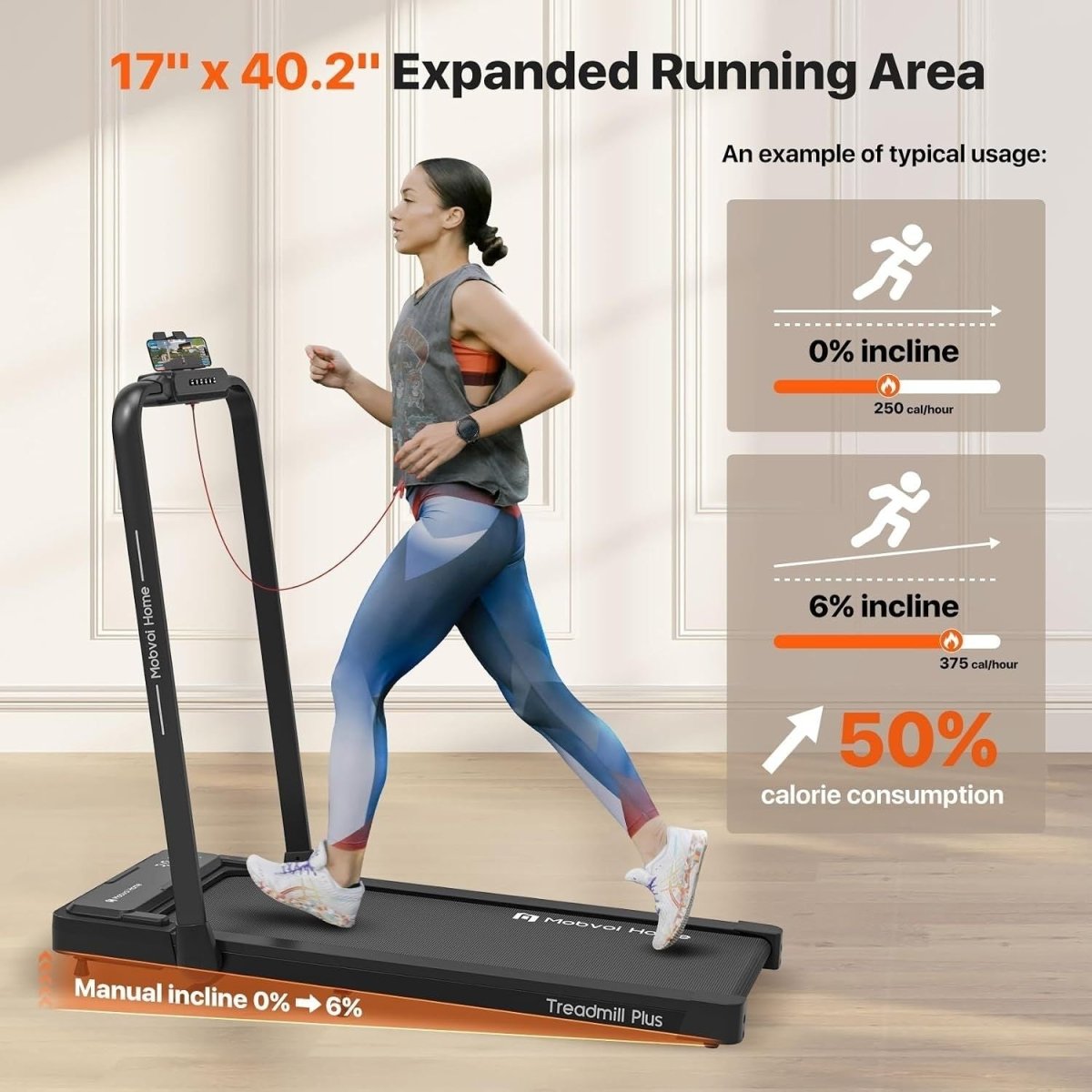 Mobvoi Home T4225 2 az 1-ben Összecsukható Sétáló- és Futópad (12 km/h) – Bluetooth Hangszóróval, AI Edzéstámogatással és Manuális Dőlésszöggel-BShopy