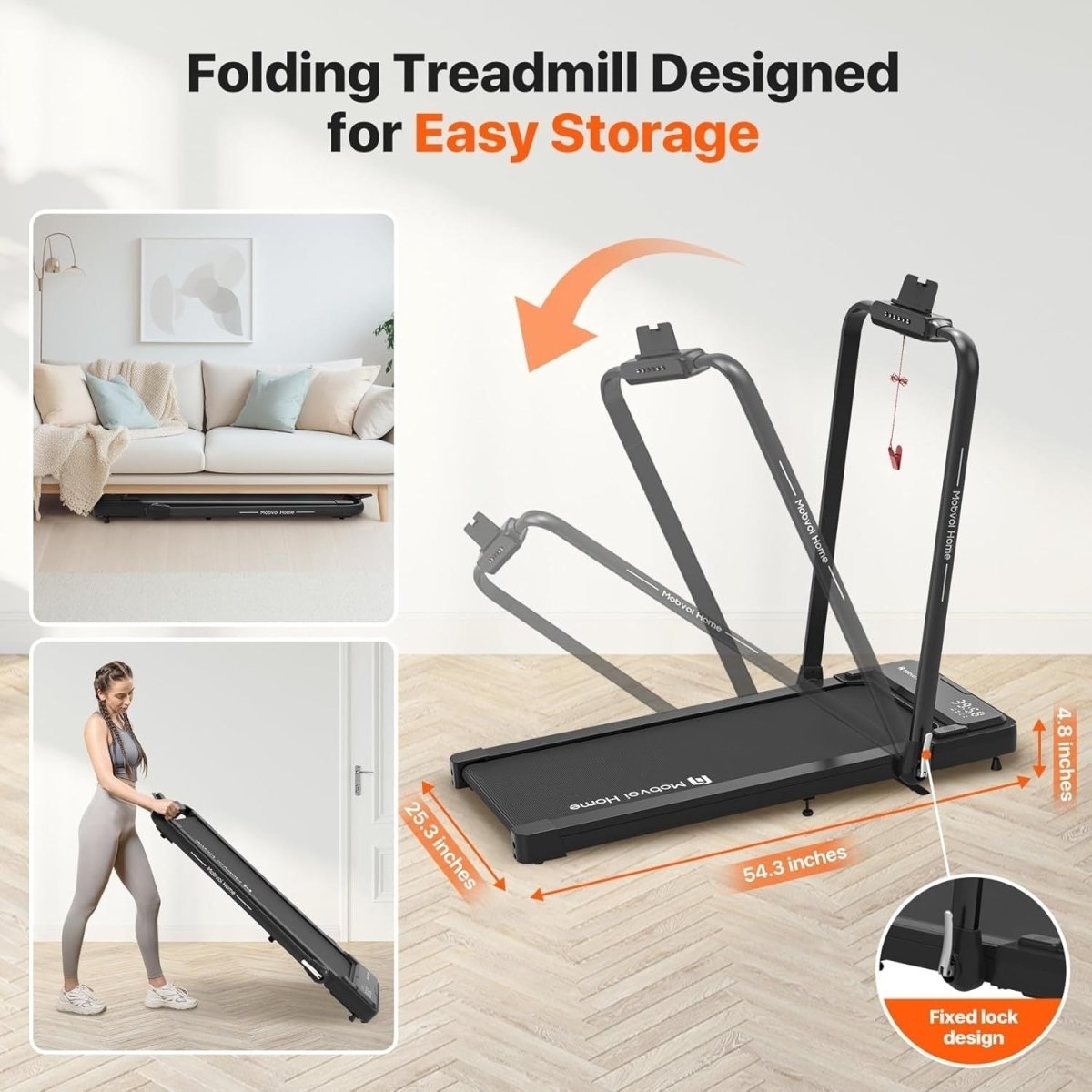 Mobvoi Home T4225 2 az 1-ben Összecsukható Sétáló- és Futópad (12 km/h) – Bluetooth Hangszóróval, AI Edzéstámogatással és Manuális Dőlésszöggel-BShopy