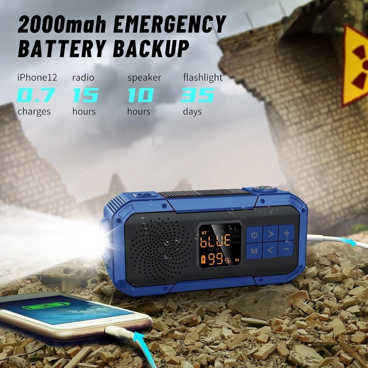 Multifunkciós Hordozható Rádió - Bluetooth, Powerbank, Napelemes, Vészlámpa-BShopy