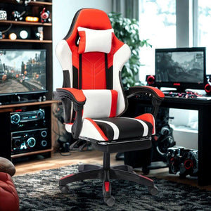 OFCASA Ergonomikus Gamer Szék Narancssárga - Fehér, Lábtartóval - BShopy