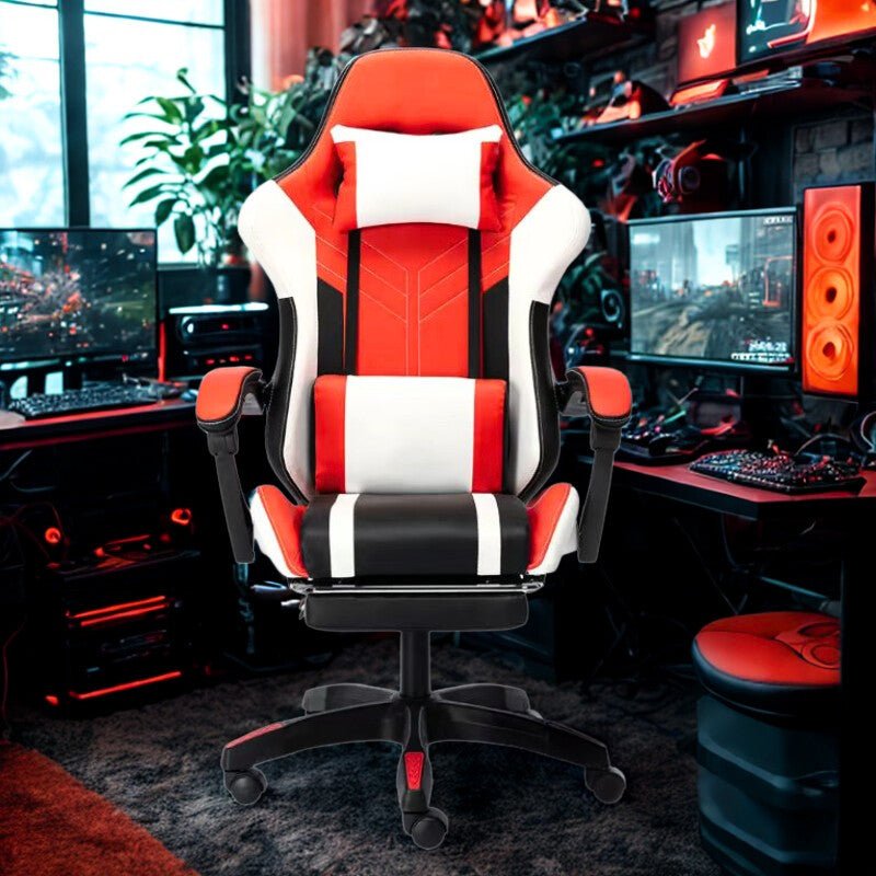 OFCASA Ergonomikus Gamer Szék Narancssárga - Fehér, Lábtartóval - BShopy