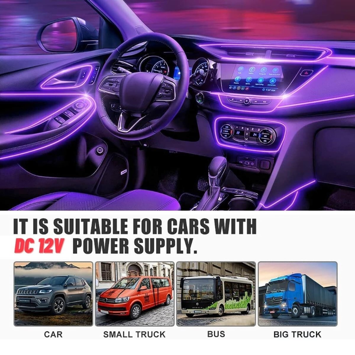 OneLED Autós LED Szál, Vágható LED Fény, USB Töltésű 2m-BShopy