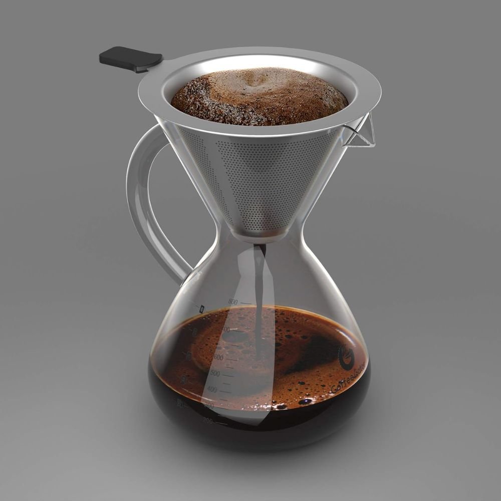 Pour Over Kávékészítő 800ml - Üveg Kanna Fém Szűrővel, Kézi Filteres Kávéfőző - BShopy