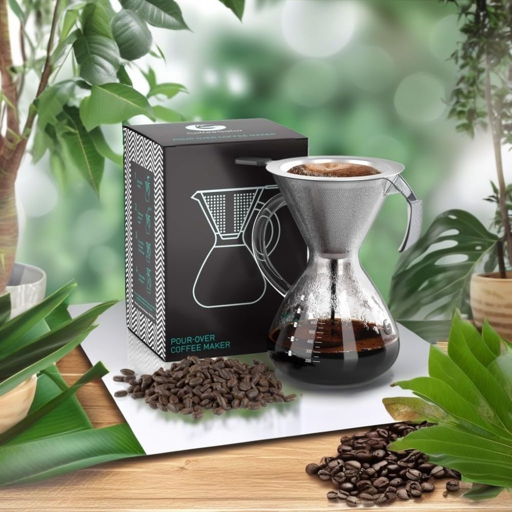 Pour Over Kávékészítő 800ml - Üveg Kanna Fém Szűrővel, Kézi Filteres Kávéfőző - BShopy