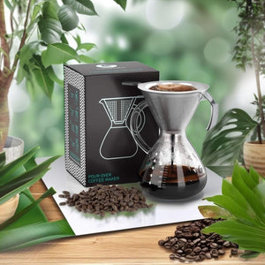 Pour Over Kávékészítő 800ml - Üveg Kanna Fém Szűrővel, Kézi Filteres Kávéfőző - BShopy