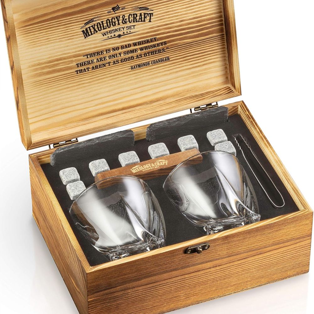 Prémium Whisky Szett 15 Részes - Kristály Poharakkal, Whisky Kövekkel és Bár Kiegészítőkkel - BShopy
