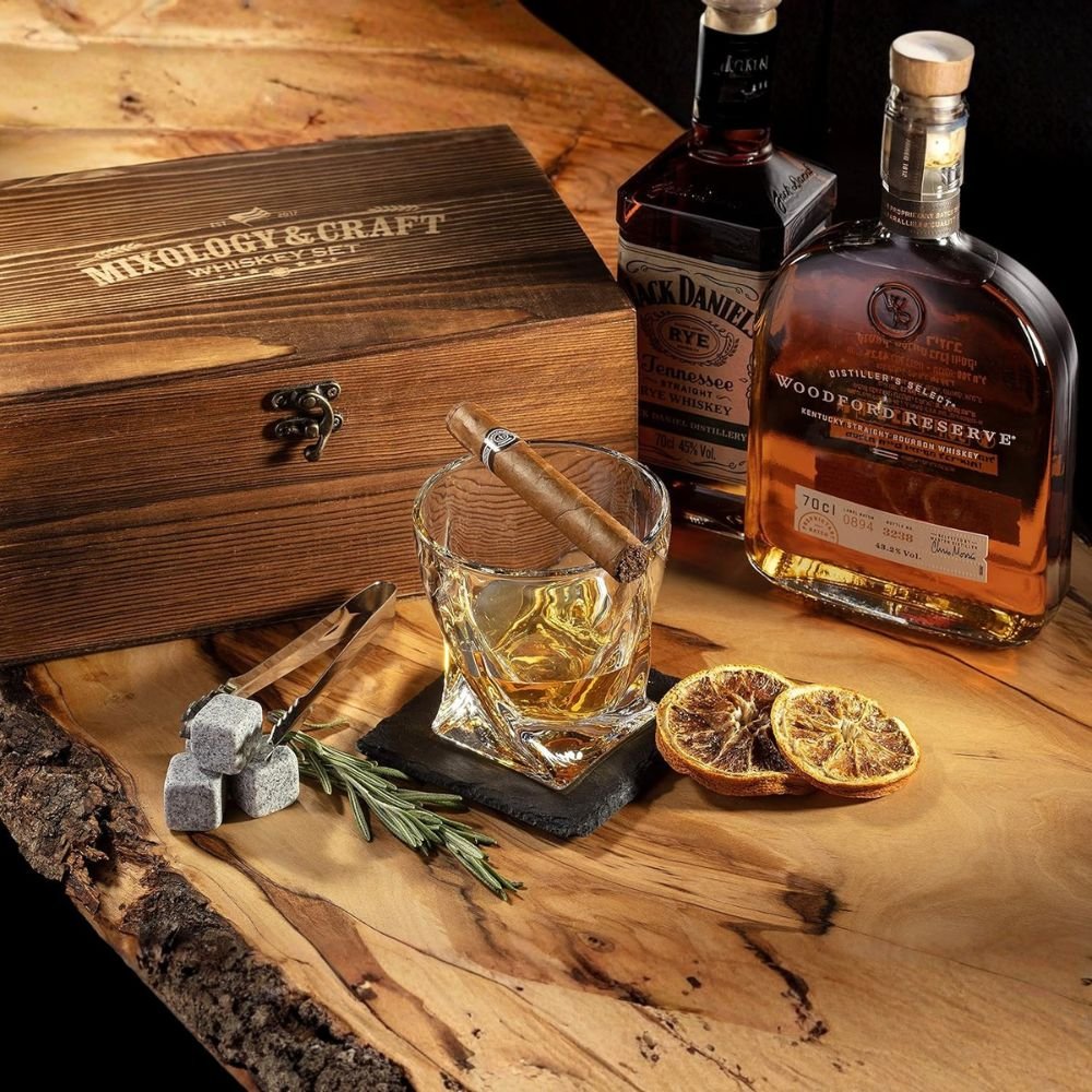 Prémium Whisky Szett 15 Részes - Kristály Poharakkal, Whisky Kövekkel és Bár Kiegészítőkkel - BShopy