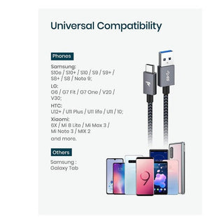Rampow USB - C Fonott Adatkábel 2m Szürke - Gyorstöltés és Adatátvitel - BShopy