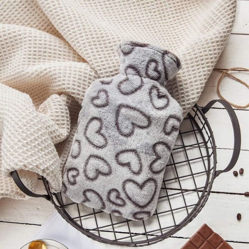 SEPTAM Szívecskés Melegítő Kulacs - 1 L, Puha Plüss Borítással - BShopy