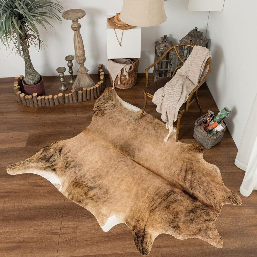 Taleta Rusztikus Műbőr Szőnyeg – Marhabőr Mintás Nagyméretű Szobai Szőnyeg (155x190 cm) - BShopy