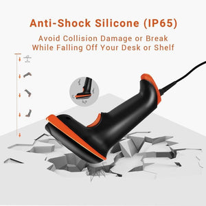Tera D5100Y - Z vezetékes 1D2D Vonalkódolvasó Állvánnyal – IP65 Por - és Vízálló, Plug & Play - Narancssárga - BShopy