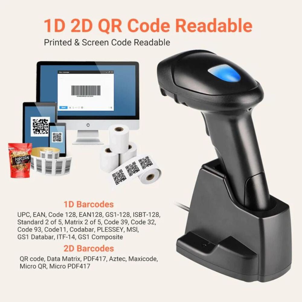 Tera D6100 Vezeték Nélküli 2D Vonalkódolvasó Töltőállvánnyal – Fekete, Gyors és Precíz QR és 1D/2D Kódolvasás - BShopy