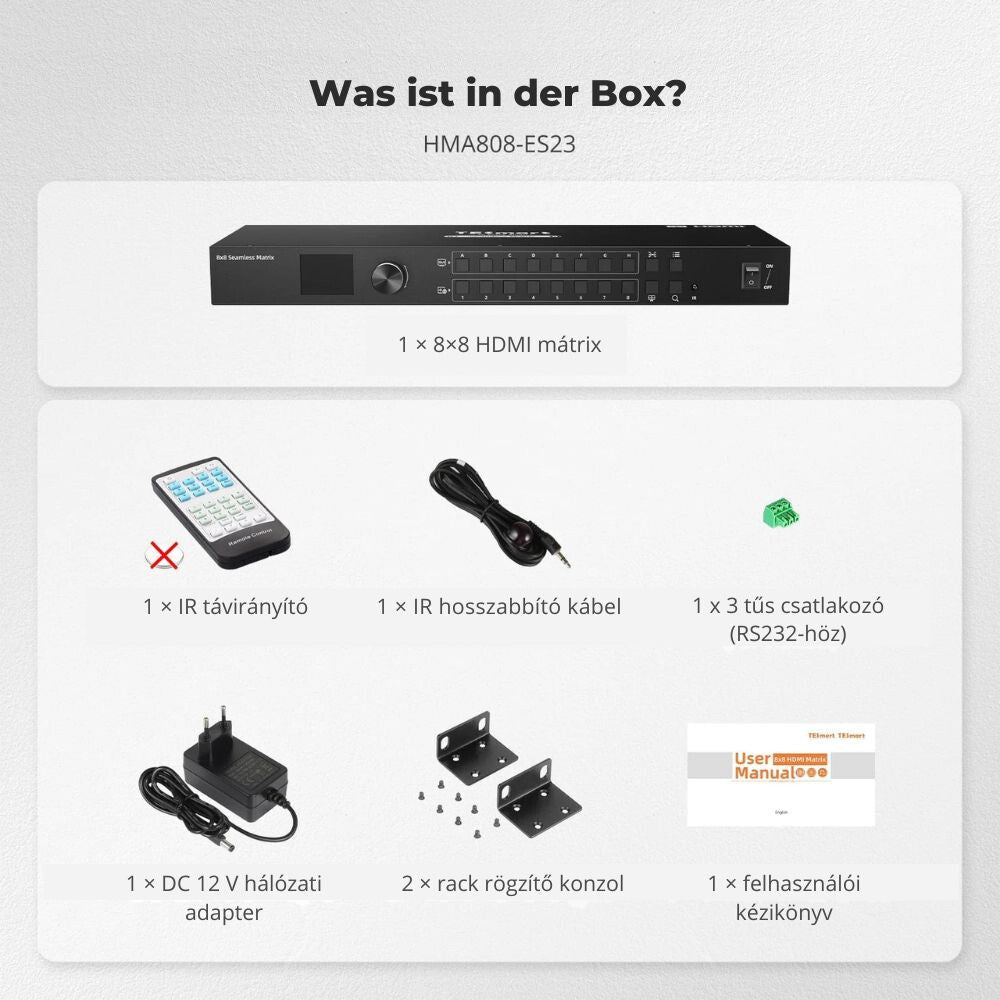 TESmart 16 Portos HDMI Switch (16×1) – 4K@60Hz, EDID Emulátor, RS232 és LAN Vezérlés, HDCP 2.2, Rackbe Szerelhető, IR Távirányítóval - BShopy