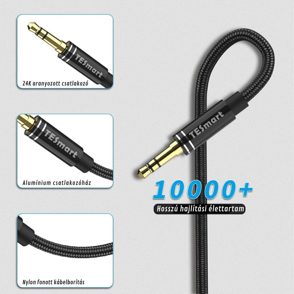 TESmart 3,5 mm - es TRS Mikrofonos Fejhallgató Hosszabbító Kábel – Telefonhoz és PC - hez (3,03 m, Fekete) - BShopy