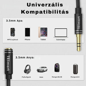 TESmart 3,5 mm - es TRS Mikrofonos Fejhallgató Hosszabbító Kábel – Telefonhoz és PC - hez (3,03 m, Fekete) - BShopy