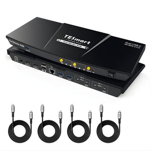 TESmart Dual Monitor KVM Dokkolóállomás – 2×2 USB - C, 4K@60Hz, EDID, MST, 2 Laptophoz - BShopy