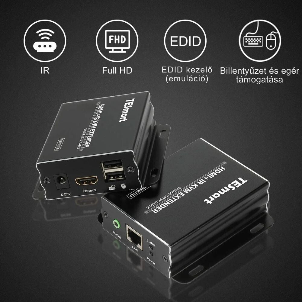 TESmart HDMI KVM + IR Extender 60 m, Cat5e/6, EDID, 1080p@60Hz - BShopy