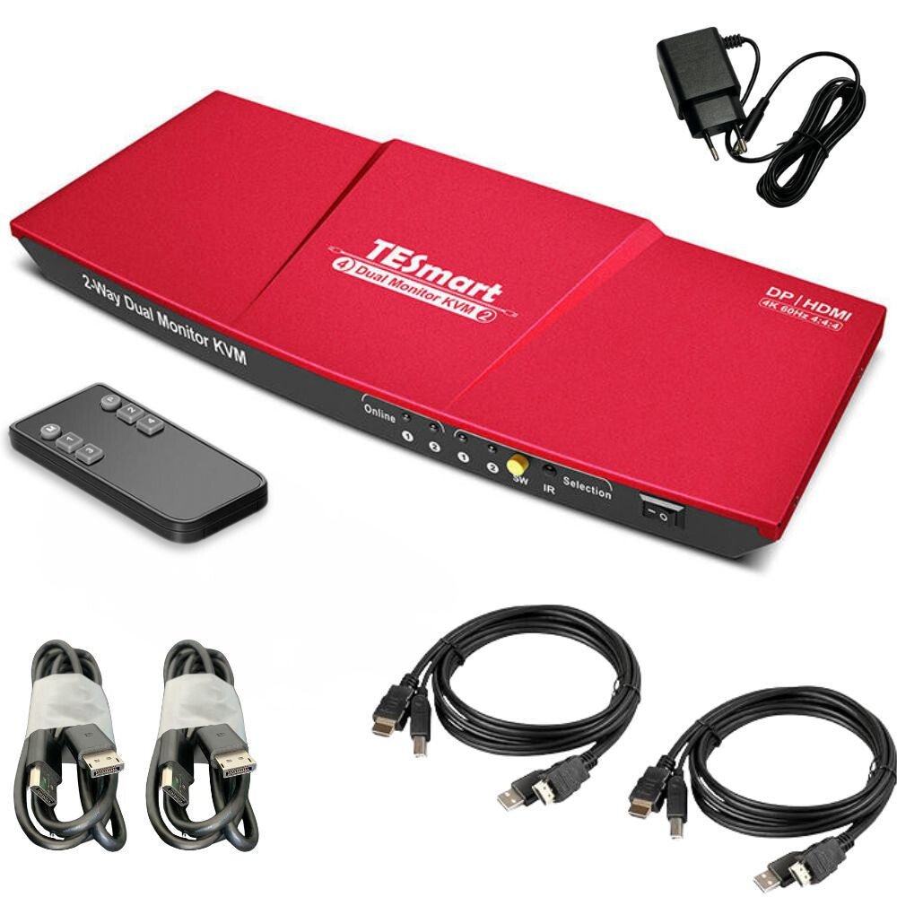 TESmart HDMI KVM Switch – 4x2 (2 PC / 2Monitor), DP, 4K@60Hz, USB 2.0 - BShopy