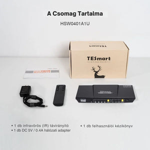 TESmart UHD HDMI Switch – 4x1 (4 Bemenet 1 Kimenet), 4K@60Hz, HDR10, Dolby Vision, S/PDIF, CEC, Audió Kimenettel (Korallpiros) - BShopy